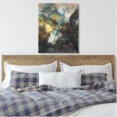 モランによる山岳のヴィンテージ風景滝 キャンバスプリント (インサイチュ (寝室))