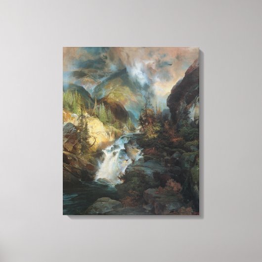 モランによる山岳のヴィンテージ風景滝 キャンバスプリント (正面)