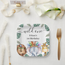 モリのワイルドワンアニマル 1歳の誕生日の紙