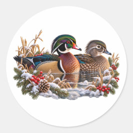 モリガモのペア クリスマス 冬の池 野生動物 ラウンドシール