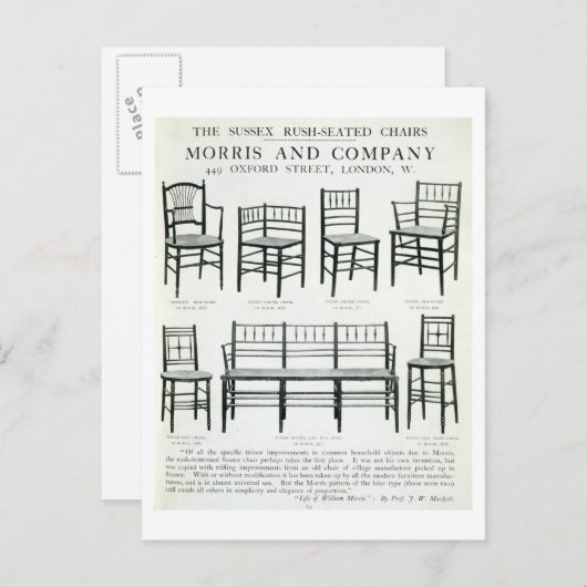 モリスが作ったサセックスの急いで座る椅子と ポストカード (正面/裏面)