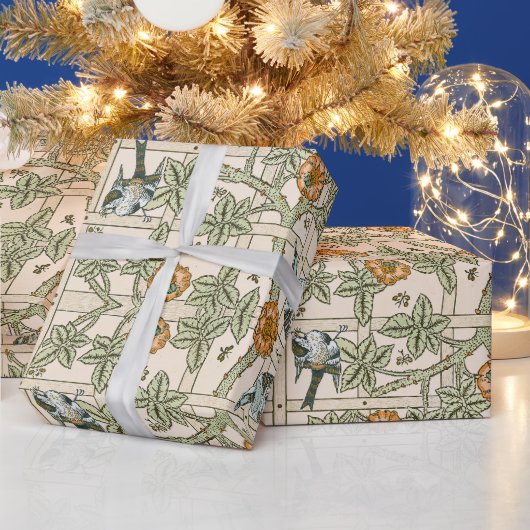 モリスのトレリス – ヴィンテージの花と鳥のパターン ラッピングペーパー (クリスマス)