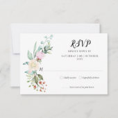 モリスのバラのグリーンリース フローラルRSVP 出欠カード (正面)