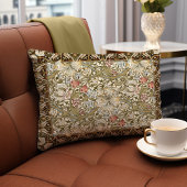 モリスの鳥とアネモネ暗いジャングルグリーンパターン アクセントクッション