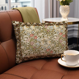 モリスの鳥とアネモネ暗いジャングルグリーンパターン アクセントクッション