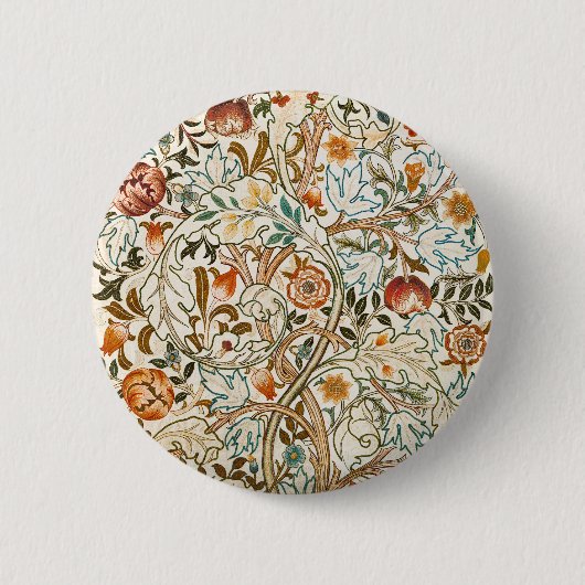 モリスアカンサスフローラクレ刺繍模様 缶バッジ (正面)