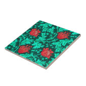 モリスアネモネパター深いレッドとターコイズタイル タイル (側面)