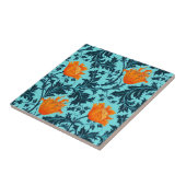 モリスアネモネ模様、インディゴブルー、サンゴ タイル (側面)