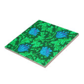 モリスアネモネ模様、エメラルドグリーン&ブルータイル タイル (側面)