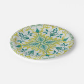 モリスイエローターコイズつる植物&フラワーパターン ペーパープレート (アングル)