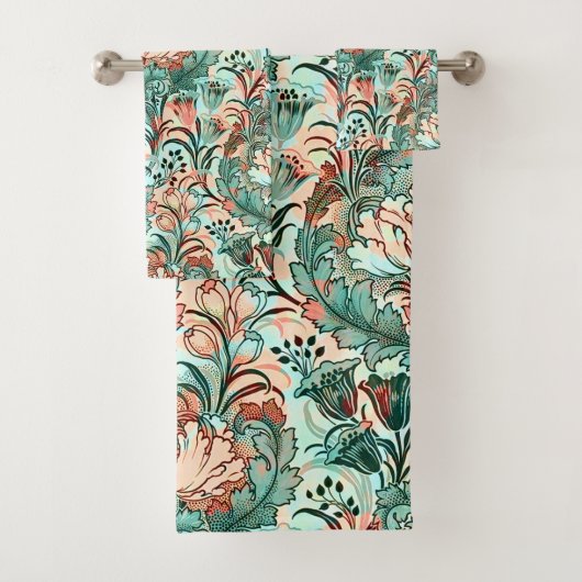 モリスインスパイアチューリップ、牡丹、アカントスグリーン バスタオルセット (インサイチュ)