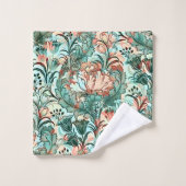 モリスインスパイアチューリップ、牡丹、アカントスグリーン バスタオルセット (ウォッシュタオル)