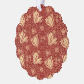 モリスインスパイアユリ花植物赤テキスタイル オーナメントカード (左)