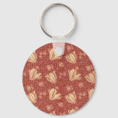 モリスインスパイアユリ花植物赤テキスタイル キーホルダー (正面)