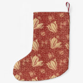 モリスインスパイアユリ花植物赤テキスタイル スモールクリスマスストッキング (裏面)