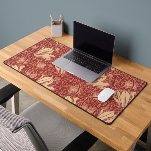 モリスインスパイアユリ花植物赤テキスタイル デスクマット (オフィス2)