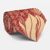 モリスインスパイアユリ花植物赤テキスタイル ネクタイ (ロール)