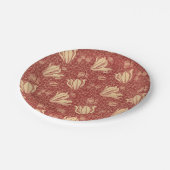 モリスインスパイアユリ花植物赤テキスタイル ペーパープレート (アングル)