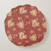 モリスインスパイアユリ花植物赤テキスタイル ラウンドクッション (裏面)
