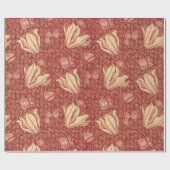 モリスインスパイアユリ花植物赤テキスタイル ラッピングペーパー (フラット)