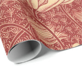 モリスインスパイアユリ花植物赤テキスタイル ラッピングペーパー (ロールコーナー)