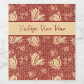 モリスインスパイアユリ花植物赤テキスタイル ワインラベル (シングルラベル)