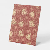 モリスインスパイアユリ花植物赤テキスタイル 台座サイン (正面)