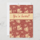 モリスインスパイアユリ花植物赤テキスタイル 招待状 (正面)