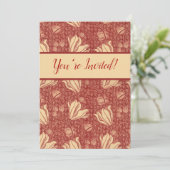 モリスインスパイアユリ花植物赤テキスタイル 招待状 (スタンド正面)