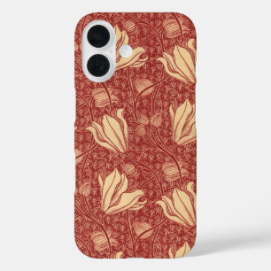 モリスインスパイアユリ花植物赤テキスタイル iPhone 16ケース