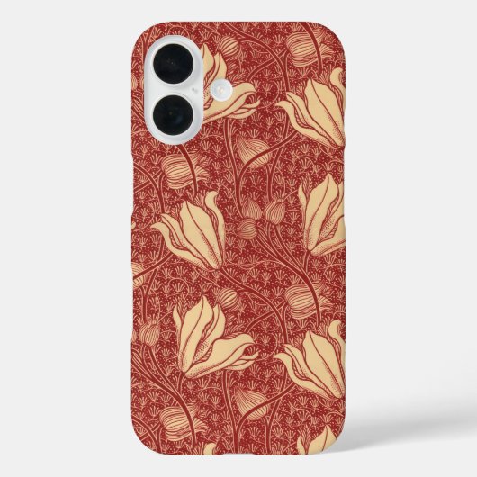 モリスインスパイアユリ花植物赤テキスタイル Case-Mate iPhoneケース (裏面)
