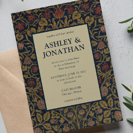 モリスエレガントバイオレットとオダマキ（植物）パタ結婚ーン 招待状