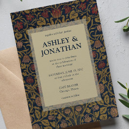 モリスエレガントバイオレットとオダマキ（植物）パタ結婚ーン 招待状