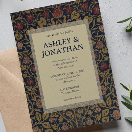 モリスエレガントバイオレットとオダマキ（植物）パタ結婚ーン 招待状