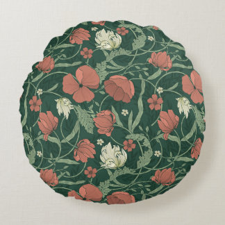 モリスガーデングリーン&レッドフローラ ラウンドクッション