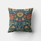 モリススタイルフローラピローネイビーオレンジヴィンテージ クッション (裏面)
