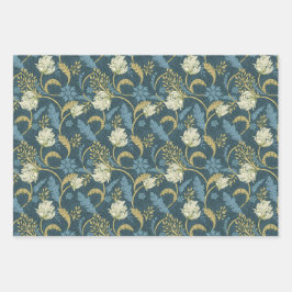 モリスパークブルーアンドグリーンフローラデマスク ラッピングペーパーシート