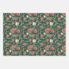モリスパークレッド&グリーンフローラデマスク ラッピングペーパーシート