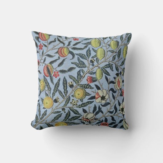 モリスブルー背景アンティークポメグラナパターン クッション (正面)