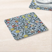 モリスブルー背景アンティークポメグラナパターン スクエアペーパーコースター (アングル)