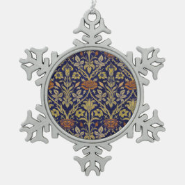 モリスブルー背景バラ&リリーフラワーパターン スノーフレークピューターオーナメント