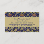 モリスブルー背景バラ&リリーフラワーパターン 名刺 (裏面)