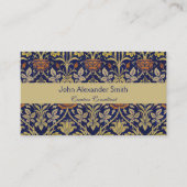 モリスブルー背景バラ&リリーフラワーパターン 名刺 (正面)