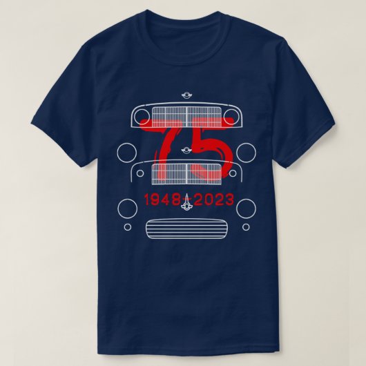 モリスマイナークラシック車の進化75周年 Tシャツ (デザイン正面)