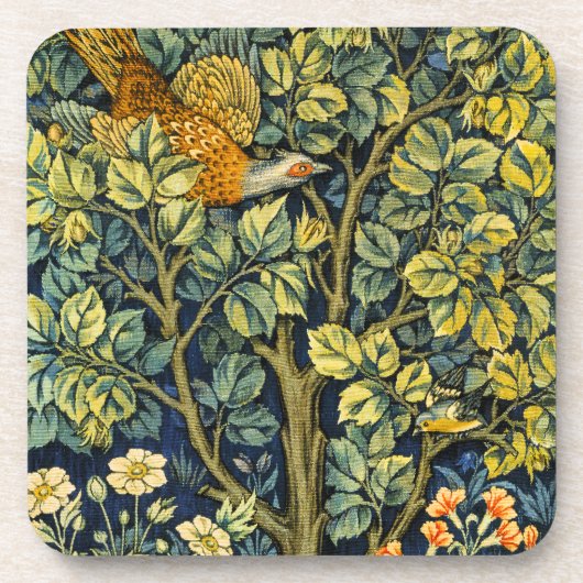 モリスヴィンテージキジのリス&フラワーパターン コースター (正面)