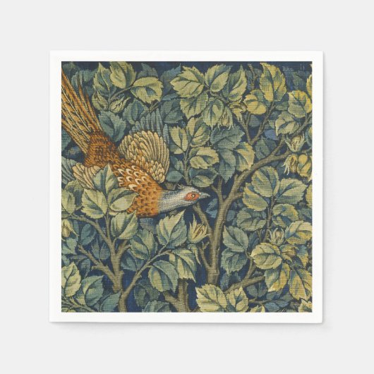 モリスヴィンテージキジのリス&フラワーパターン スタンダードカクテルナプキン (正面)