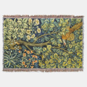 モリスヴィンテージキジのリス&フラワーパターン スローブランケット (正面)
