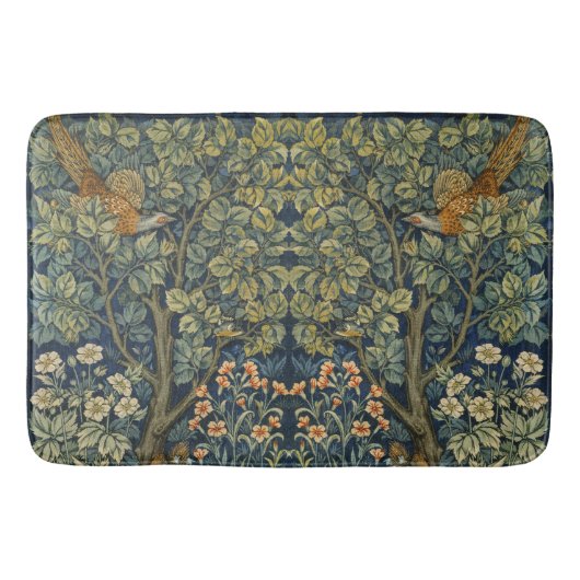 モリスヴィンテージキジのリス&フラワーパターン バスマット (正面)