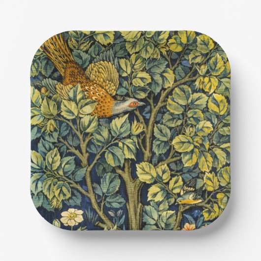 モリスヴィンテージキジのリス&フラワーパターン ペーパープレート (正面)