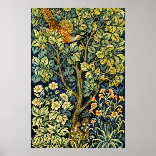 モリスヴィンテージキジのリス&フラワーパターン ポスター (正面)
